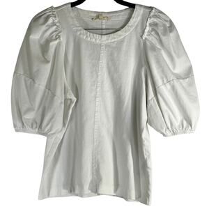 Madewell White Smocked Puff Short Sleeve Crew Neck Blouse Size S